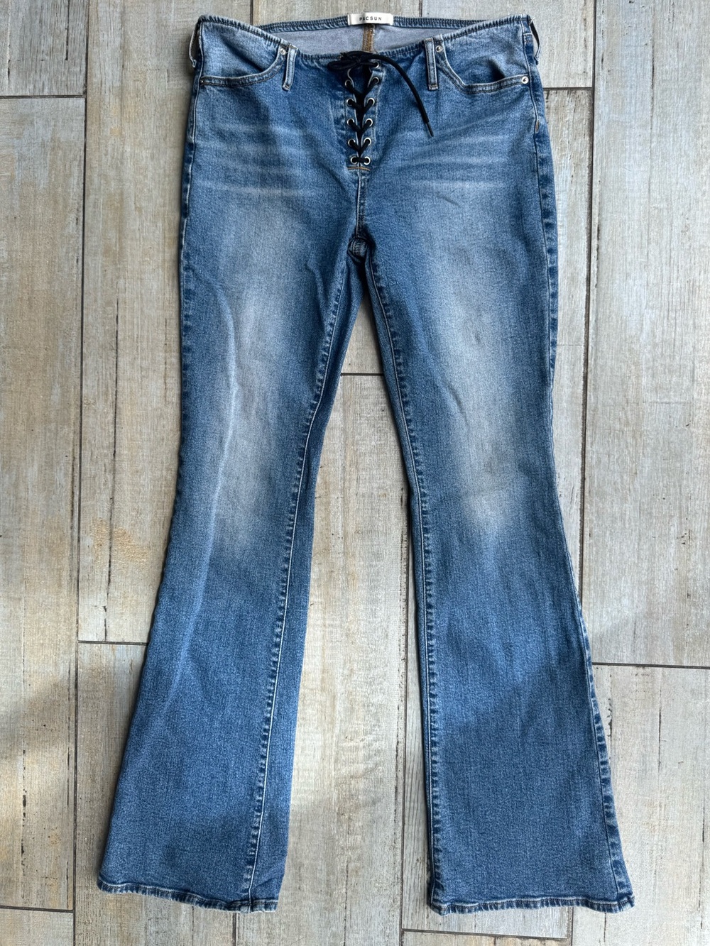 PacSun Low Rise Lace Up Bootcut Jeans Blue Denim Flares Size 28 - Picture 1 of 7